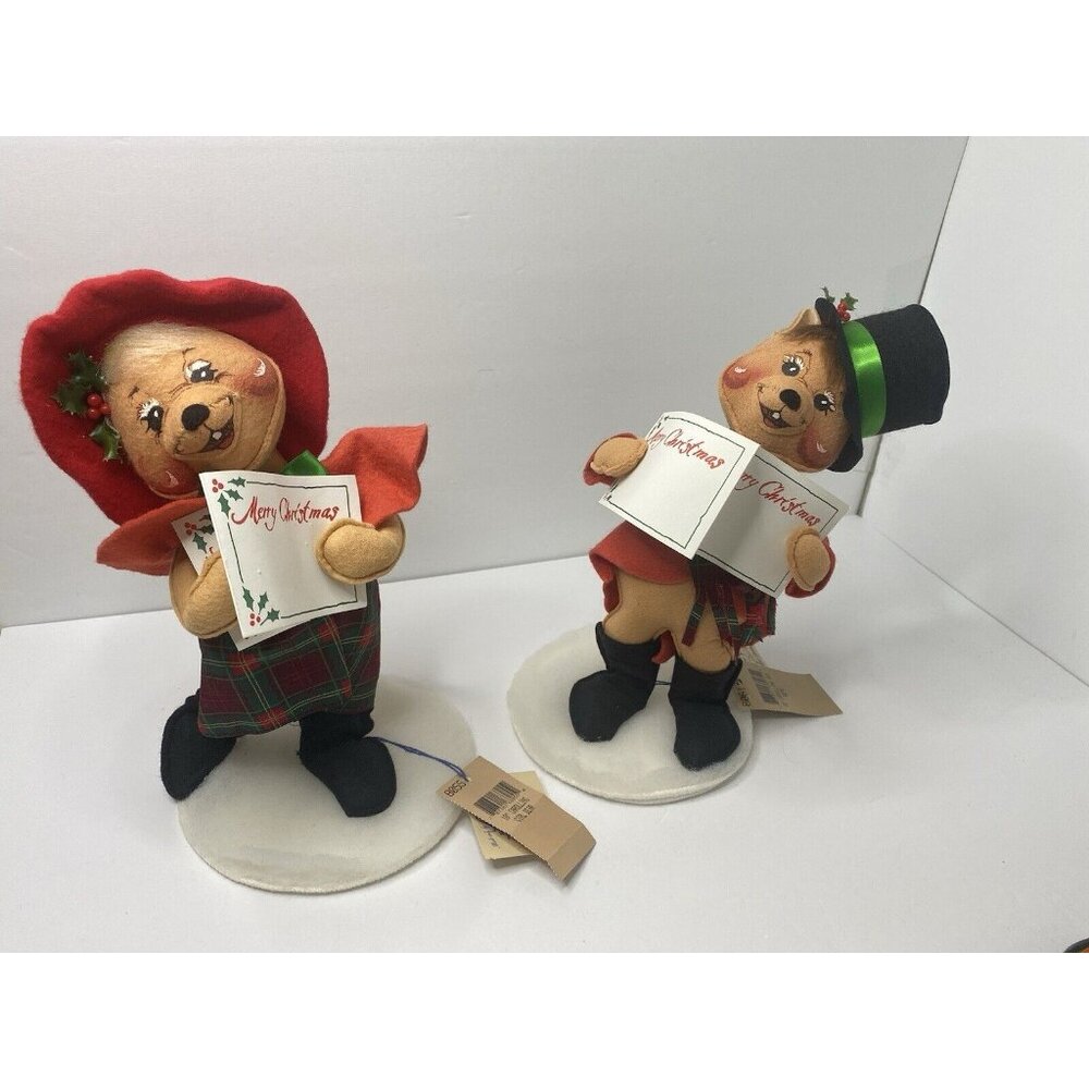 Annalee Christmas Caroling‎ Bear 10” Girl & Boy Pair 1996 Vintage Holiday Decor